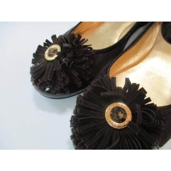 Mod! COACH Brown Suede and Patent Fringe Petal Ballet Flats - Picture 2 of 9